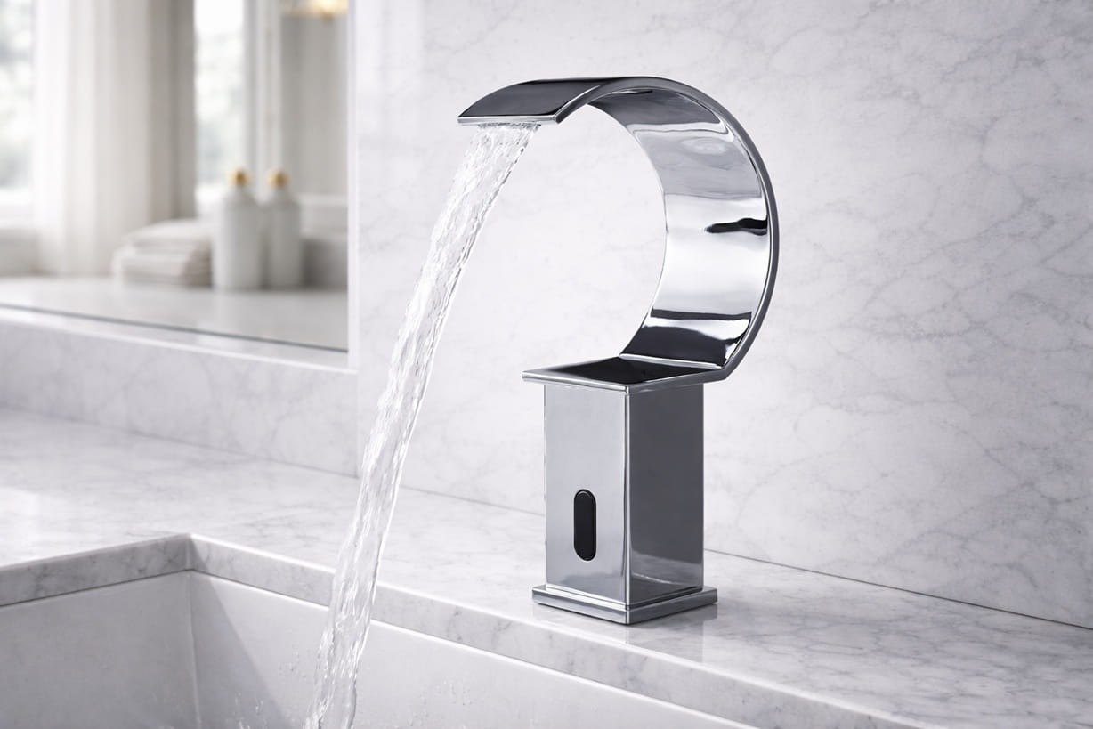 Contemporary Infrared Waterfall Motion Sensor Faucet in Chrome